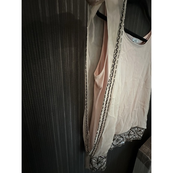 Cache Pale Pink Sequin Beading Sleeveless Silk Top XL Showgirl Glam Sparkle - Picture 12 of 13